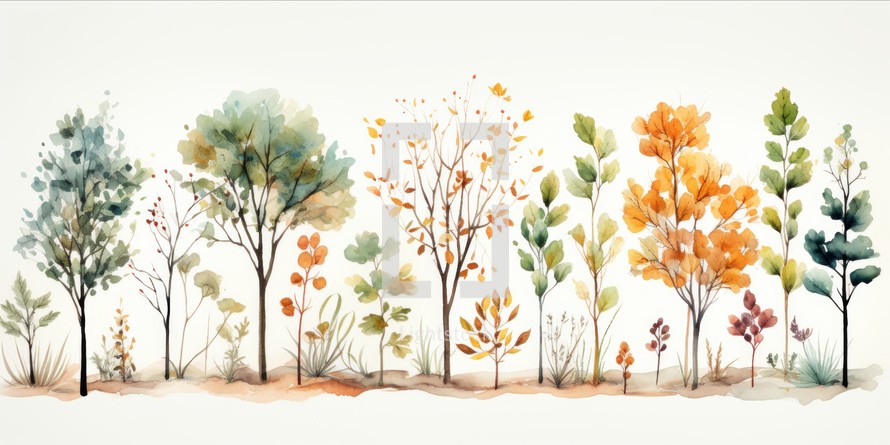Whimsical watercolor tree clipart Generative AI