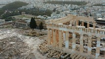 Helicopter tour of the Parthenon in Athens Greece Aerial view Acropolis Historic Perspective Cinematic