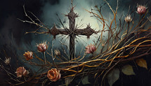 Crown of Thorns and Cross with Roses