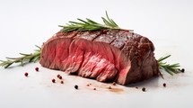 A flavorful bison sirloin piece showcased in a close-up realistic photo against a white background Generative AI