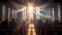 Faithful gathered in prayer in a Christian church