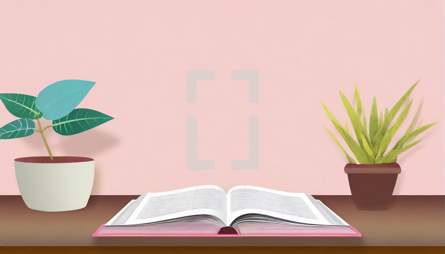 Open Bible on Pink Background Illustration