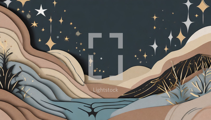 Neutral Dark River Illustration with Stars