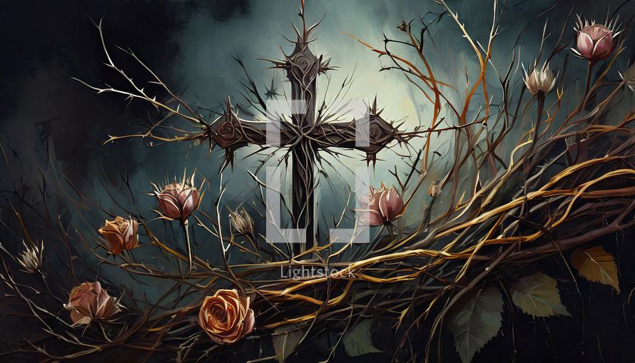 Crown of Thorns and Cross with Roses