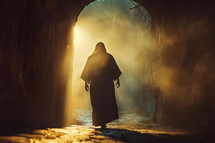 Jesus resurrection walking towards the light 