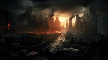 A burned city street with no life apocalyptic scene disaster end of the world