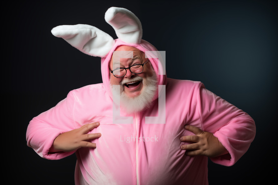 AI Generated Image. playful overweight mature man dressed as Bunny for Easter celebration