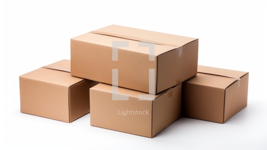 5 cardboard boxes on a white isolated background 