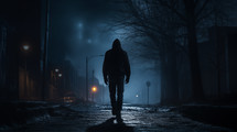 A Dangerous person walking down a dark alley way 