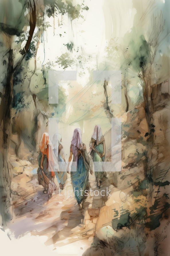 Painting of Women Visiting the Empty Tomb of Christ