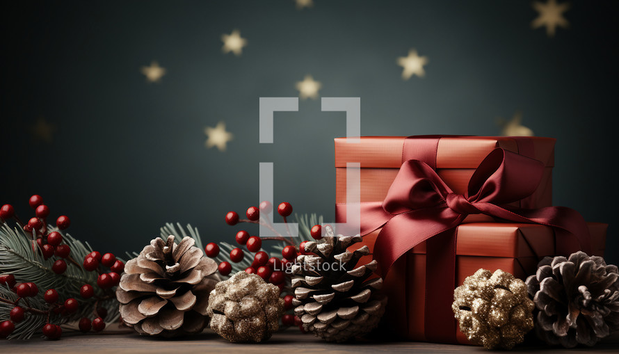 Christmas Pine Cones and presents background 