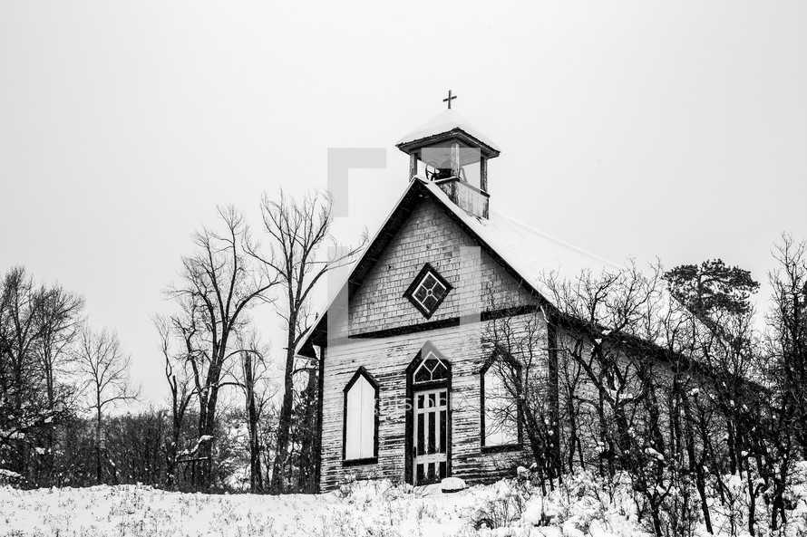 small church and snow 