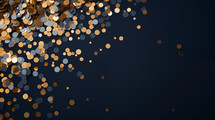 Navy New Year's background with silver and gold confetti.