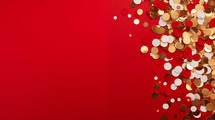 Red New Year's background with silver and gold confetti.