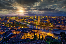 Panoramic aerial view of Verona, Italy at summer sunset