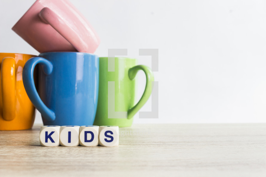 coffee mugs and word kids 