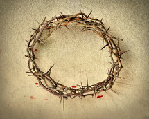 A crown of thorns and drops of blood.