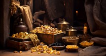 AI Image of The Gifts of Gold, Frankiincense and Myrrh that the Wisemen Brought to Jesus 
