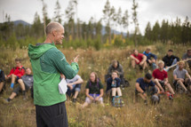 guide speaking to a group before a hike 
