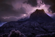 lightning over a mountaintop in Zion National Park 