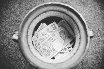 pot of European currency, cash 