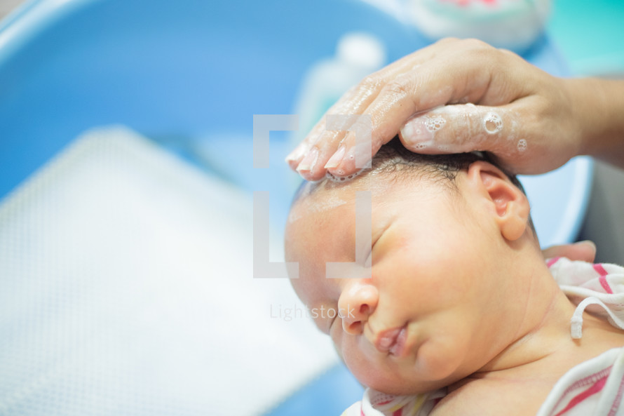 bathing an infant 