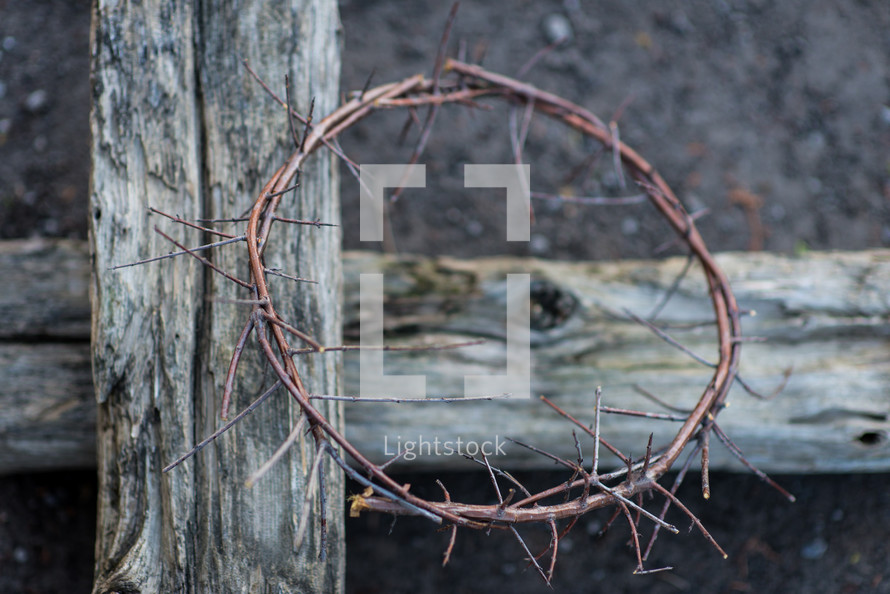crown of thorns on a wood cross