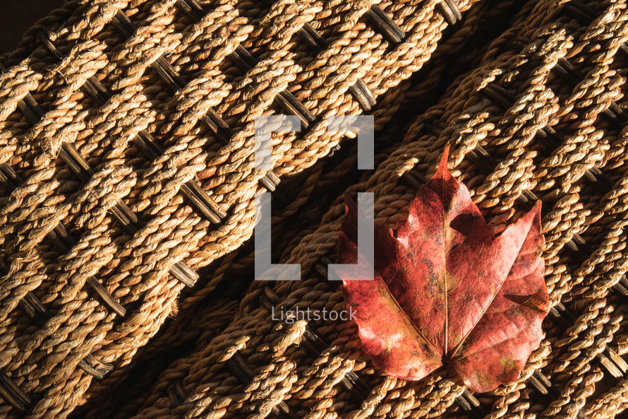 red leaf on woven rug 