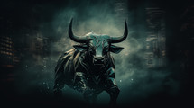 Bronze bull in a city environment.