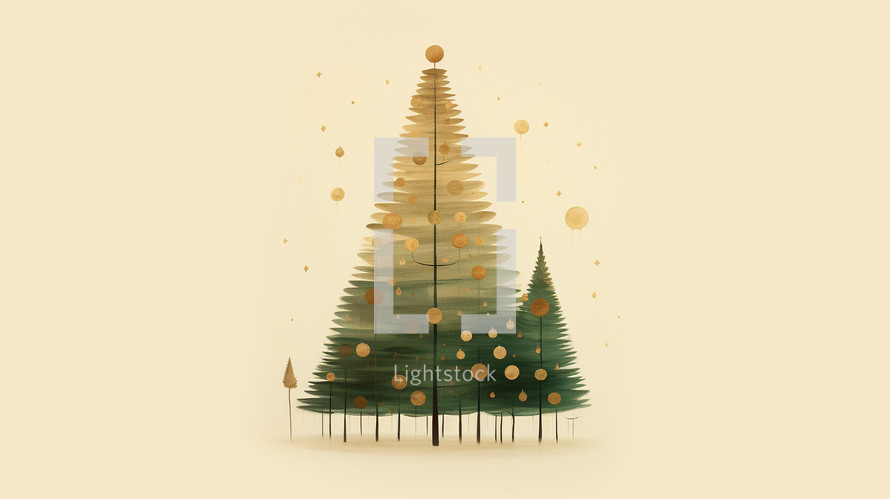 Green and gold tree festive illustration. 