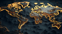 Close up of a world map outlined with light.