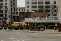 Ice cream shop in Brooklyn on a cloudy day