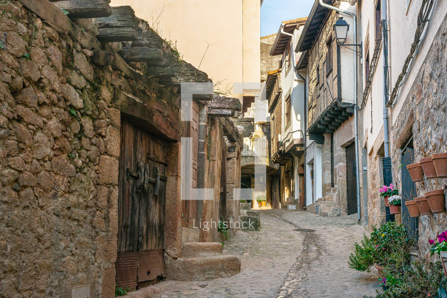 Old street of San Martin de Trevejo, Caceres, Extremadura, Spain