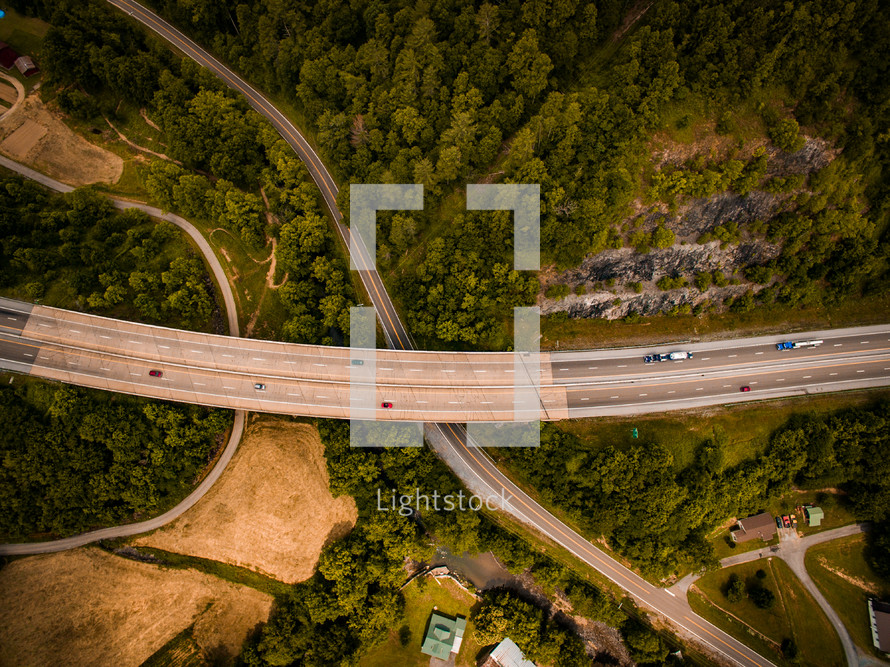 aerial view over a highway 