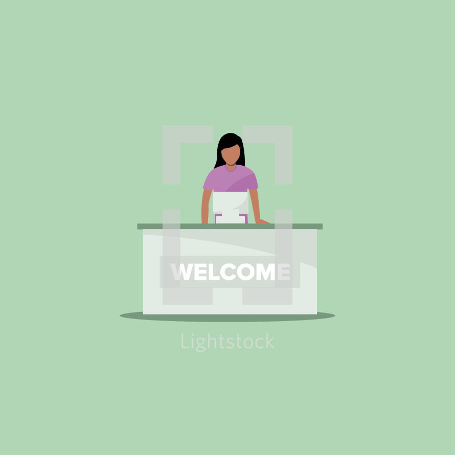 A Woman Behind A Welcome Desk Vector Lightstock