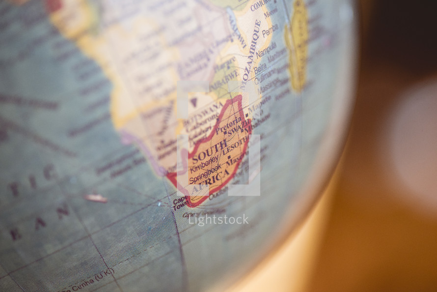 South Africa on a globe 
