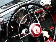 Interior of a vintage, classic car.