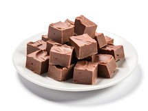Plate Filled with Traditional Milk Chocolate Fudge Isolated on a White Background