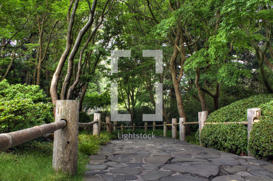 stone path to a Japanese tea garden 