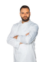 Chef in white uniform isolated on white background