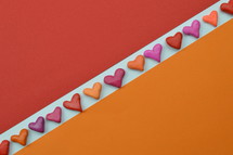 hearts on orange, red, and white 