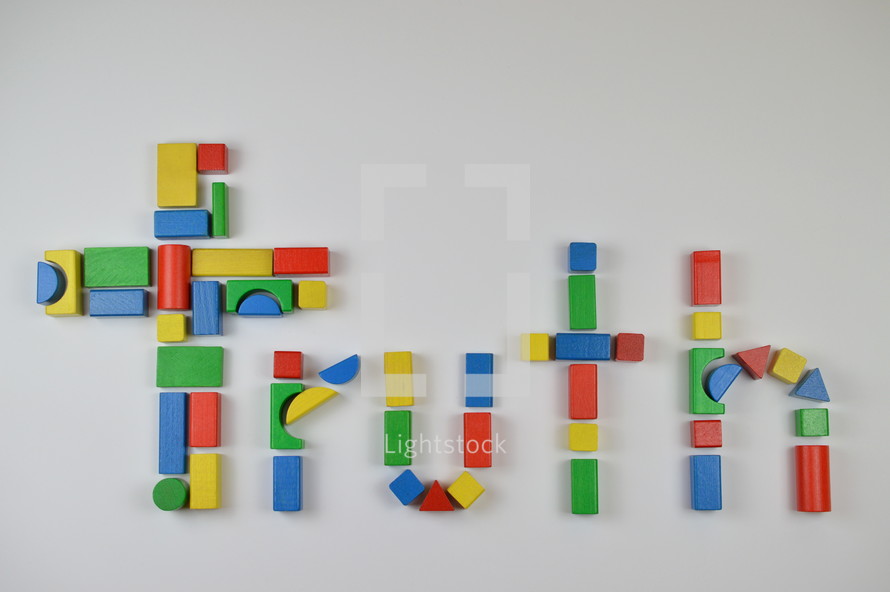 cross and word truth of colorful toy wooden blocks