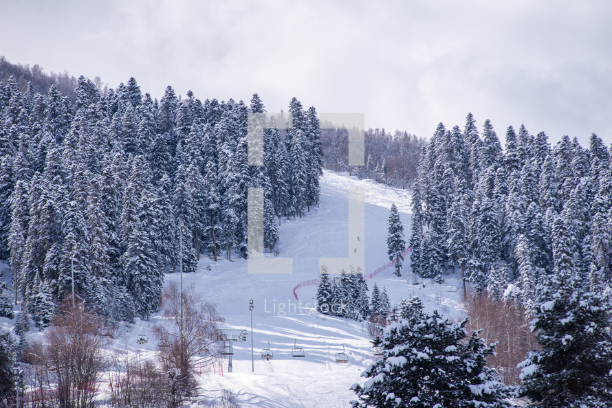 Skiing path in the ski resort