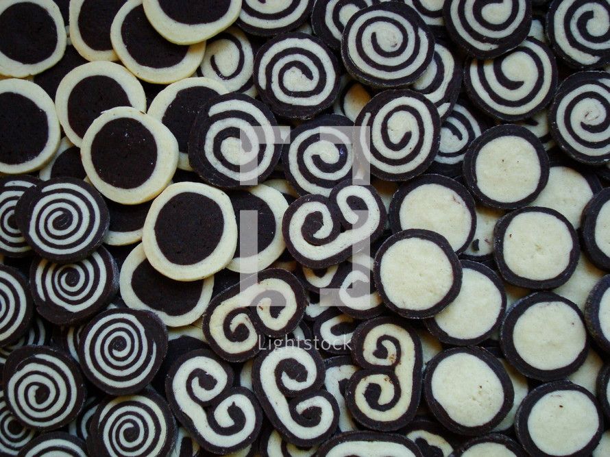 black and white biscuits in different shapes