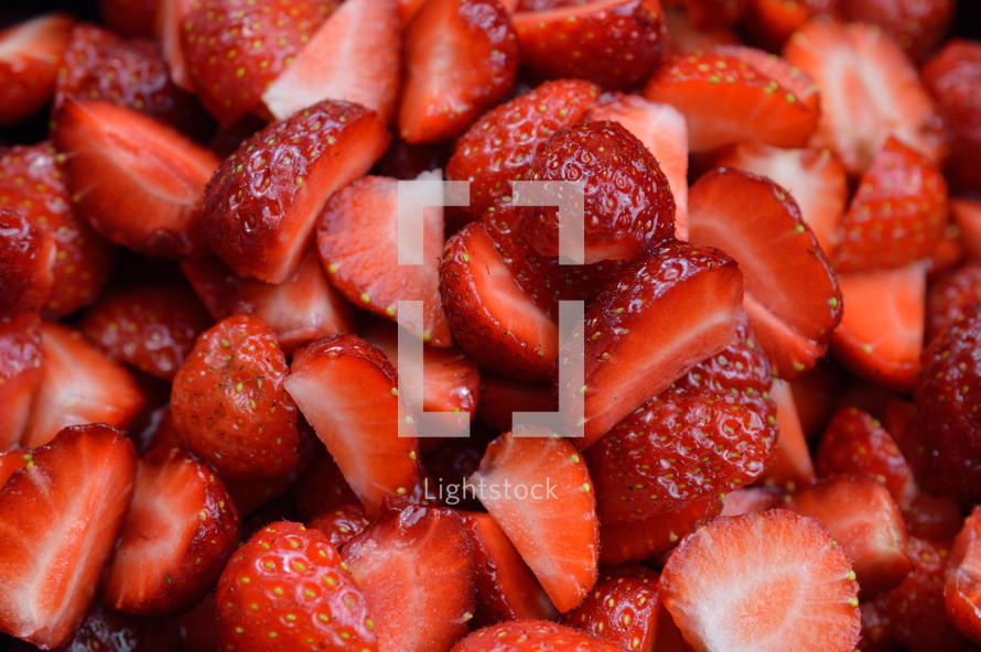 sliced strawberries for salad or ice cream fresh from the garden