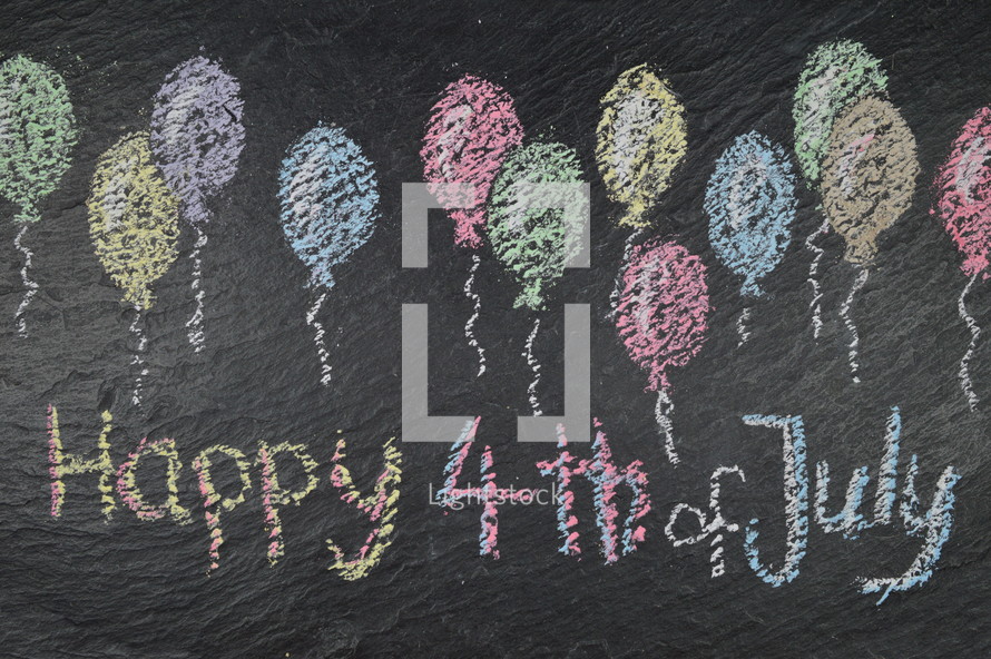 Happy 4th of July in chalk on slate 
