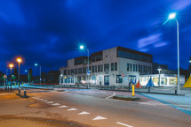 Building in the street at night