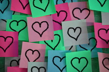 hearts on sticky notes 