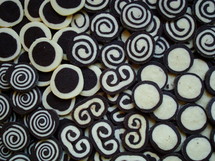 black and white biscuits in different shapes