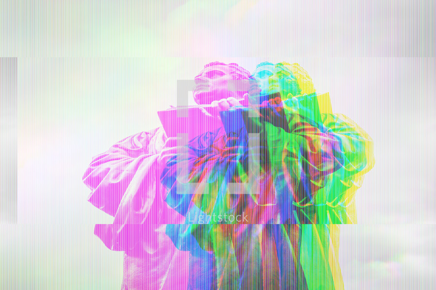 abstract coloring image of a statue of Martin Luther glitch art